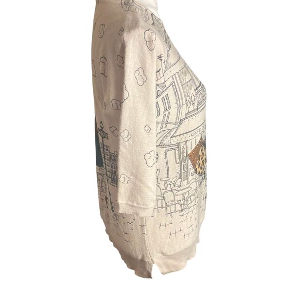 Womens Novelty Graphic Sweater Sz S Beige Parisian Girl Embellished Cute Artsy - Picture 7 of 15